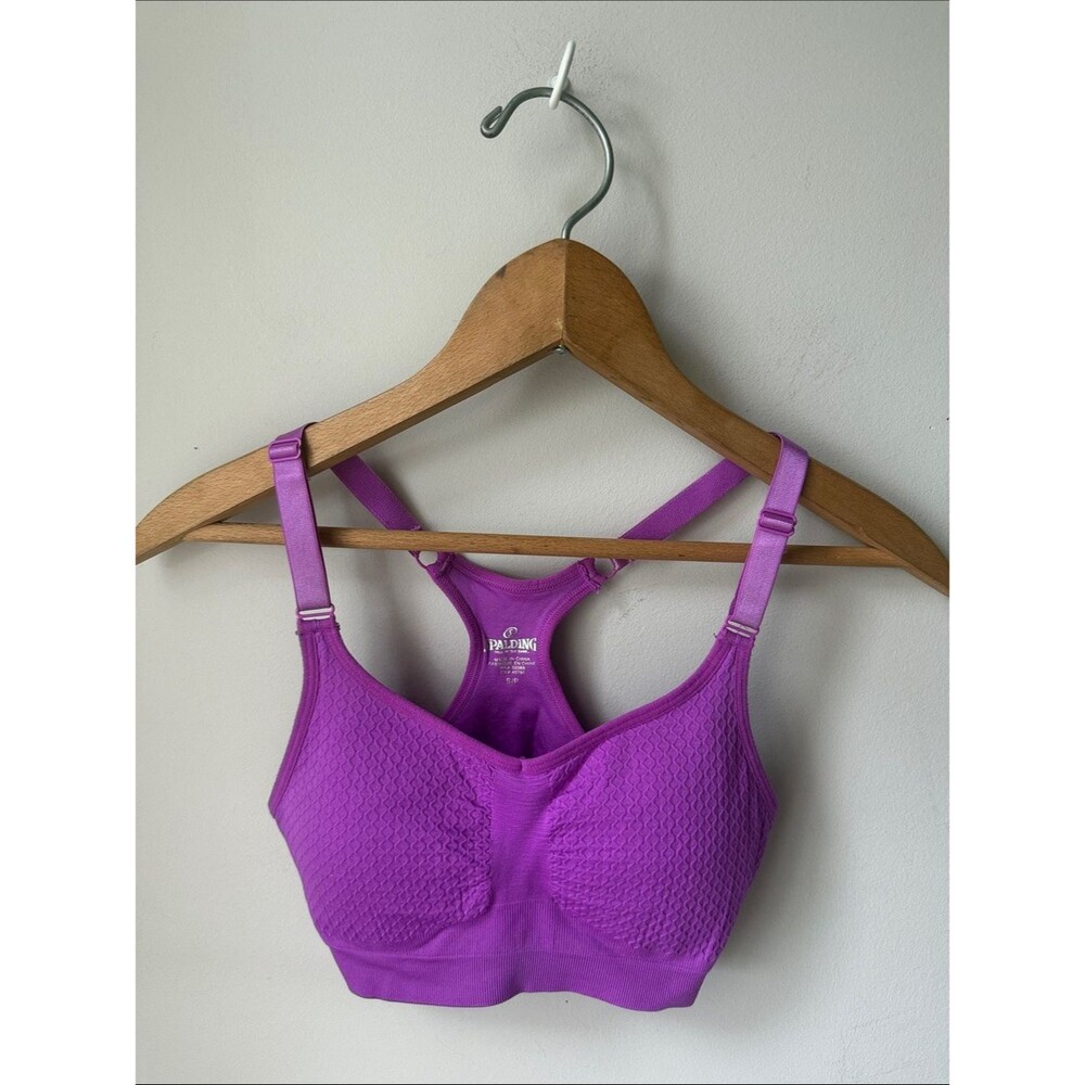 Spalding Purple Sports Bra Adjustable Straps Padded Racerback Gym